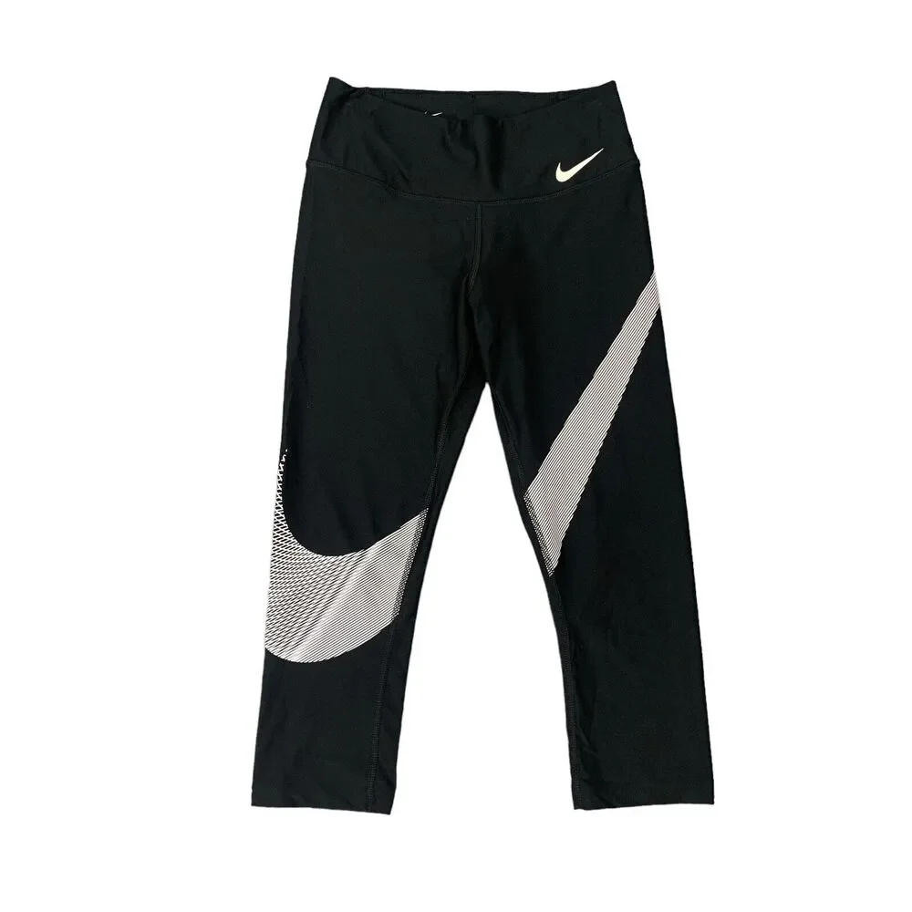 Nike Dri Fit Leggings Womens XS Extra Small Black Graphic Capris Stretch Cropped